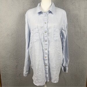 Magaschoni Top Womens Large Blue 100% Linen Button Long Sleeve Preppy Casual